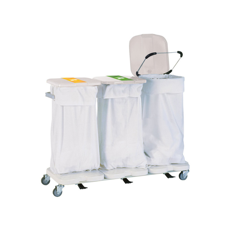 Chariot à linge trois sacs avec couvercles et pédales Teamalex Medical