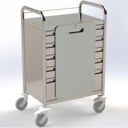 Chariot d'urgence inox 5 tiroirs plaque de massage cardiaque